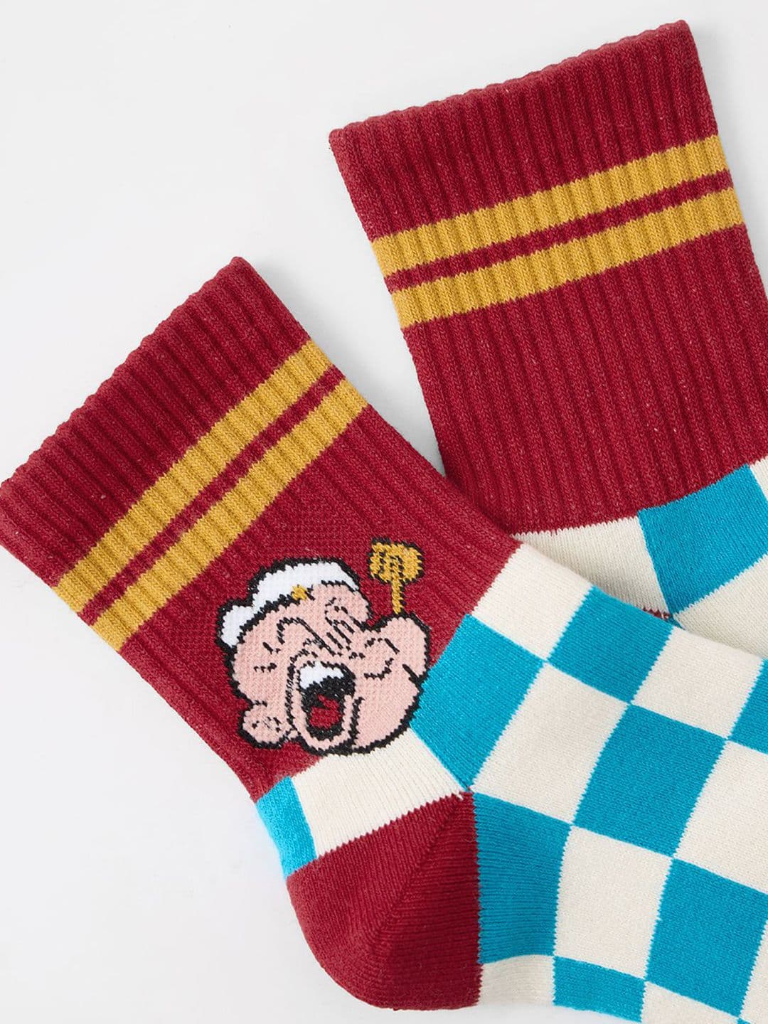 The Souled Store Unisex Popeye Checks Cotton Crew Socks thumbnail 3