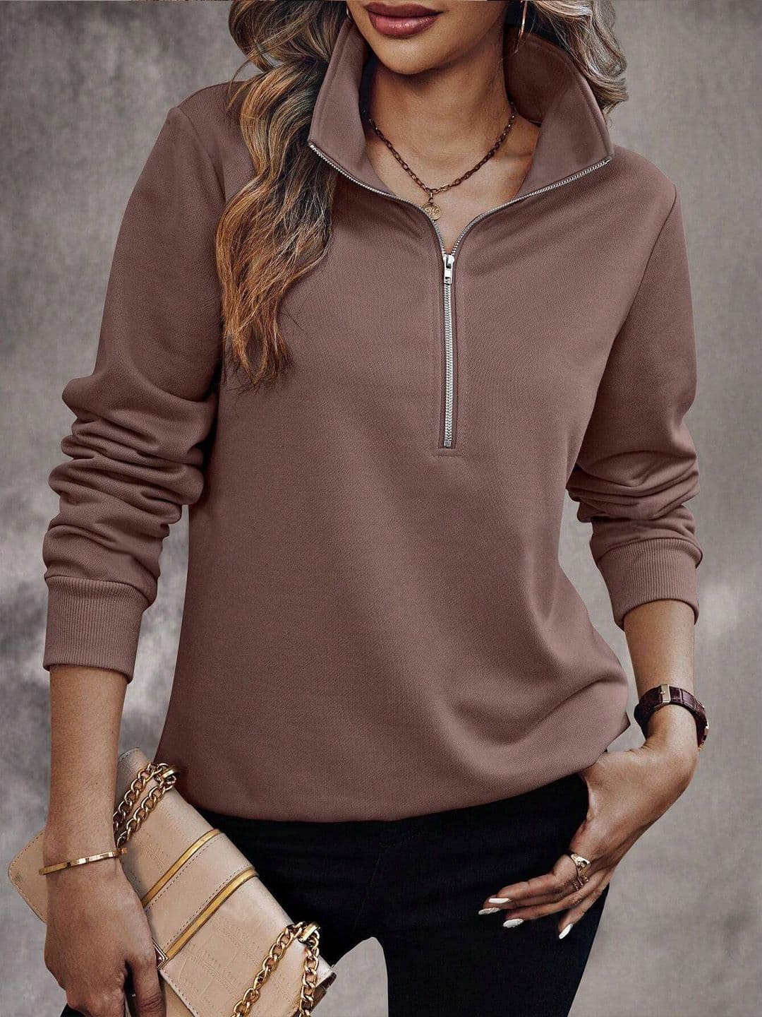 Mast & Harbour Women Mock Collar Sweatshirt thumbnail 4