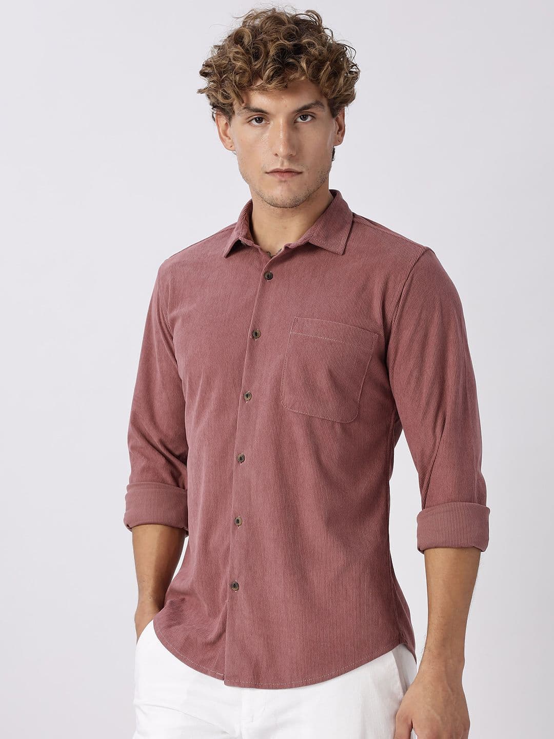 HERE&NOW Slim Fit Vertical Striped Corduroy Casual Shirt thumbnail 2