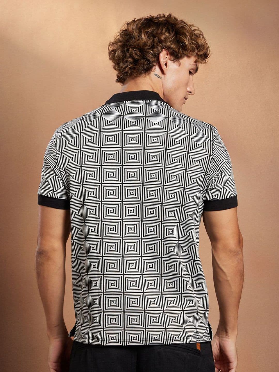 CAHOOT Geometric Printed Polo Collar Cotton T-shirt thumbnail 5