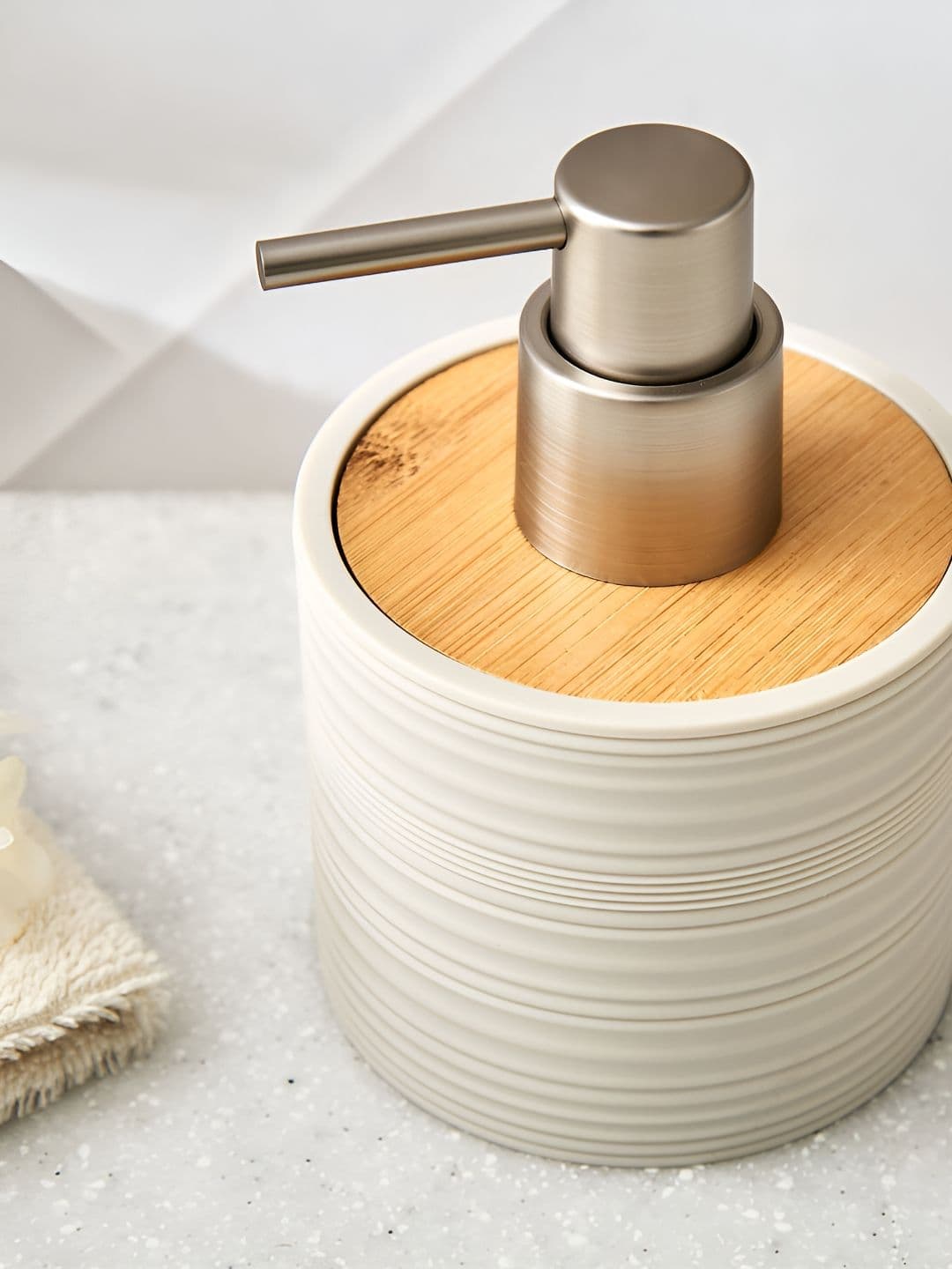 Home Centre Beige & Off White Striped Plastic Soap Dispenser thumbnail 6