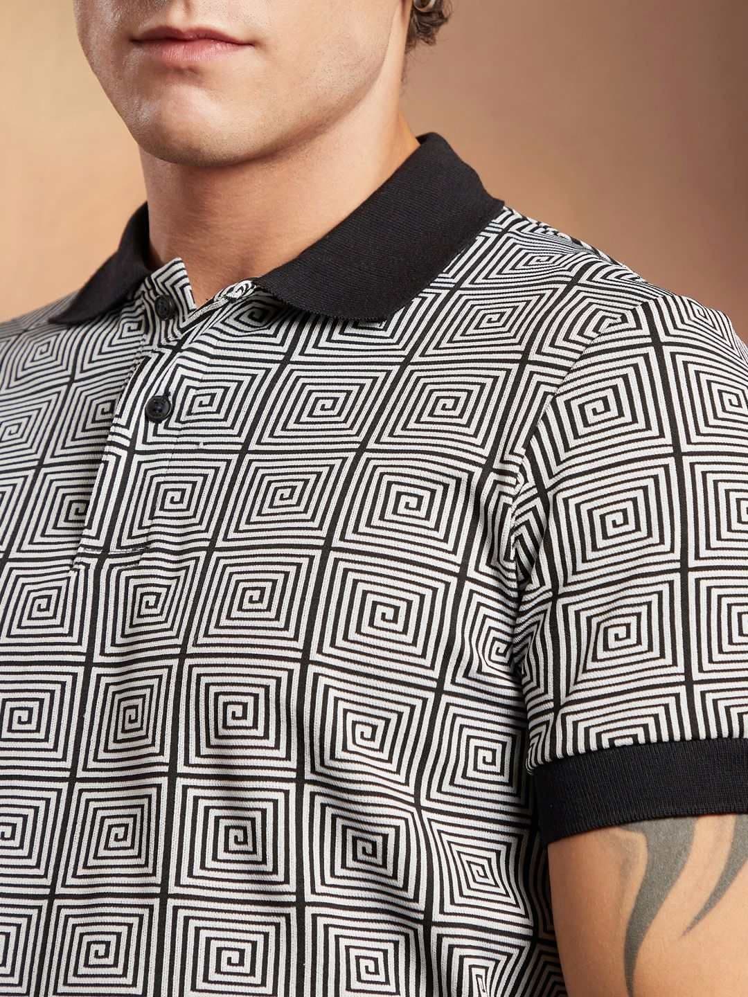 CAHOOT Geometric Printed Polo Collar Cotton T-shirt thumbnail 2