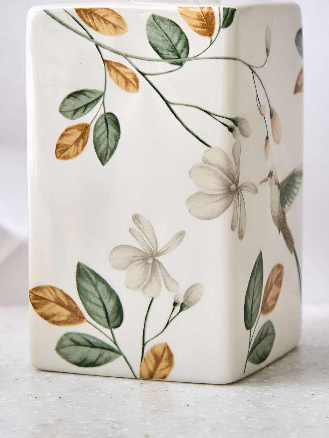 Home Centre White & Green Floral Ceramic Soap Dispenser thumbnail 6