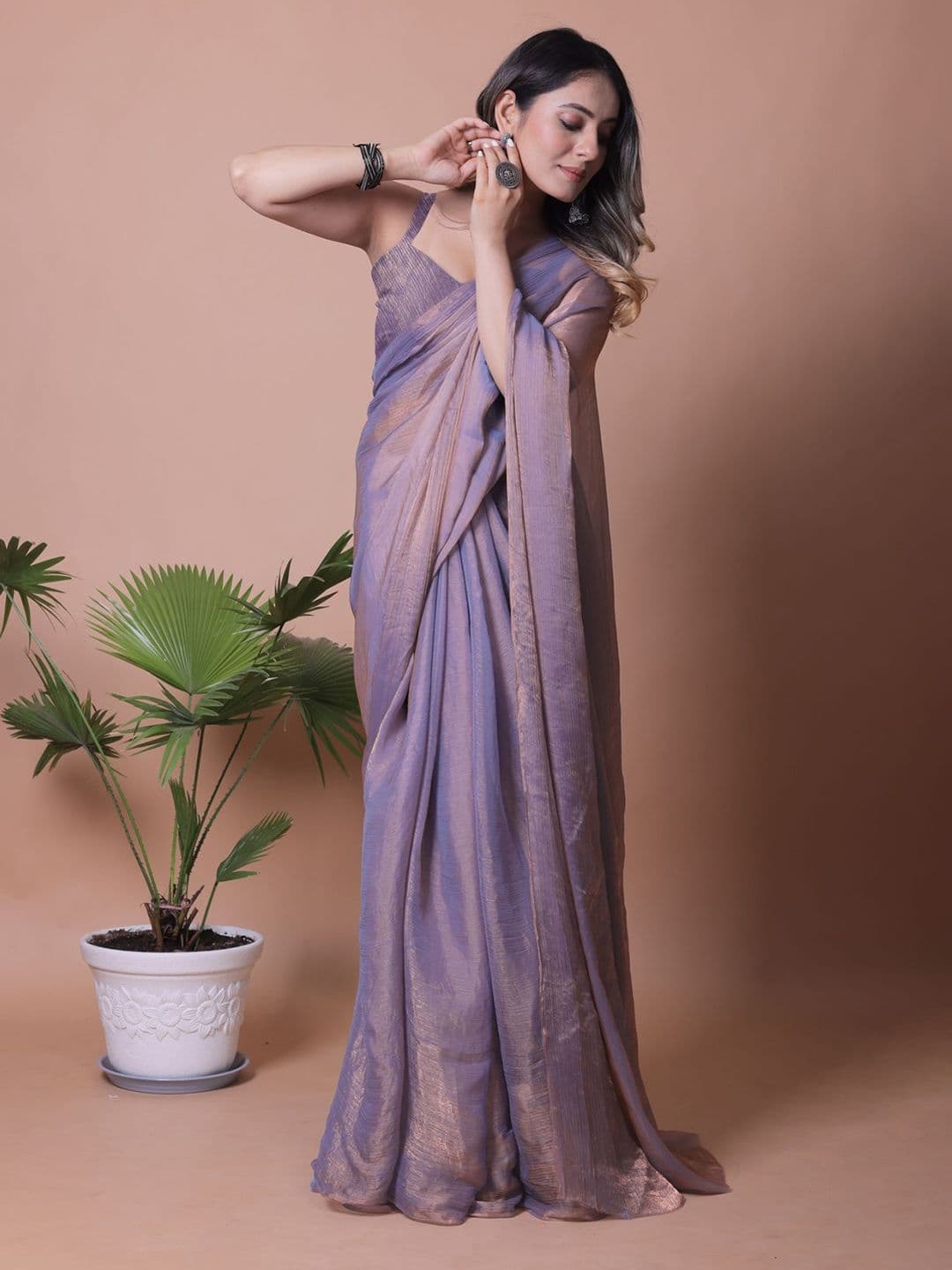 Anneca Women Solid Pure Chiffon Saree thumbnail 5