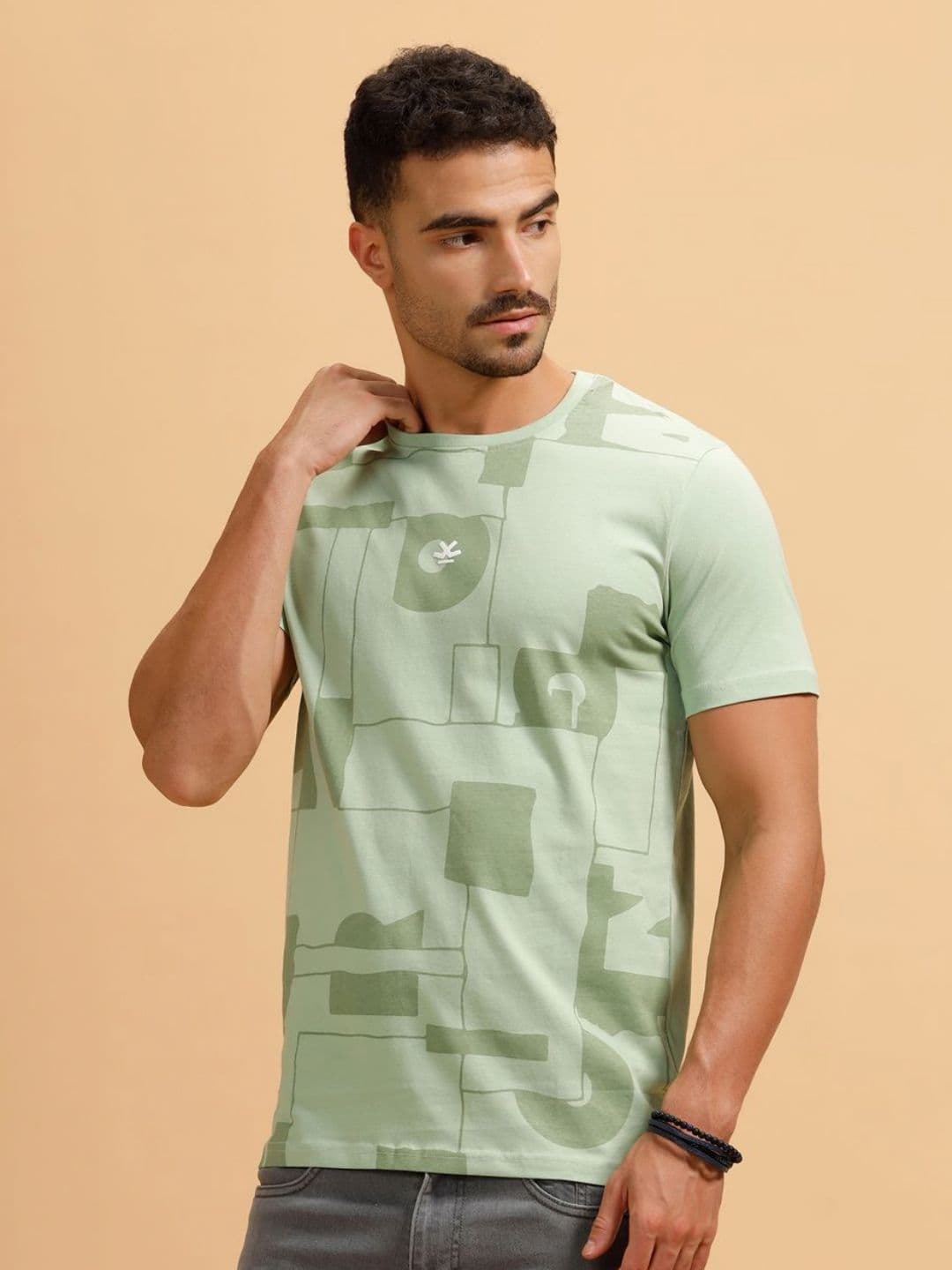 WROGN Abstract Printed Round Neck Cotton Oversized T-shirt - view 1