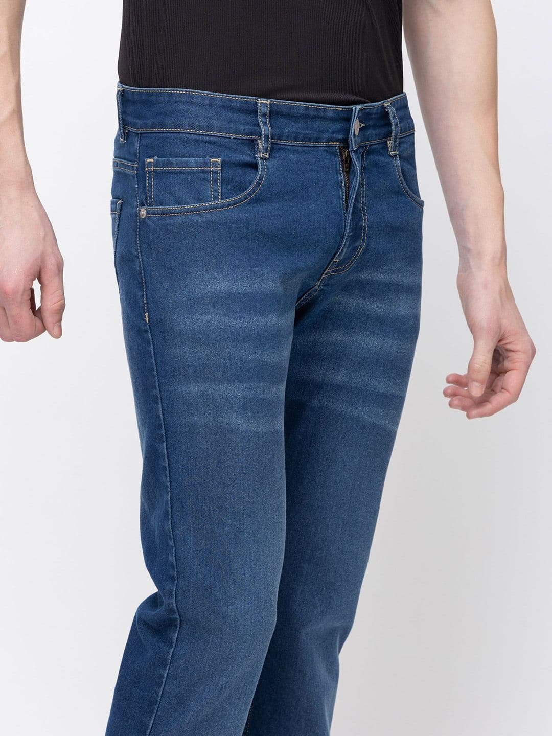 7OUNCE Men Slim Fit Mid-Rise Light Fade Stretchable Cotton Jeans thumbnail 2