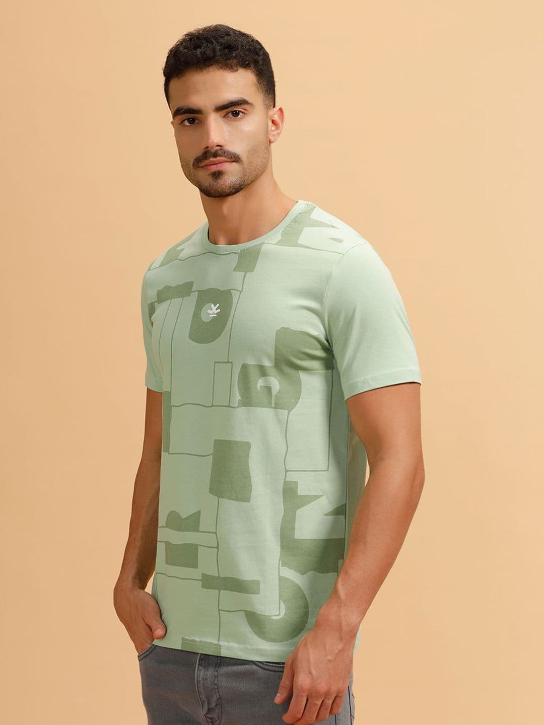 WROGN Abstract Printed Round Neck Cotton Oversized T-shirt thumbnail 4