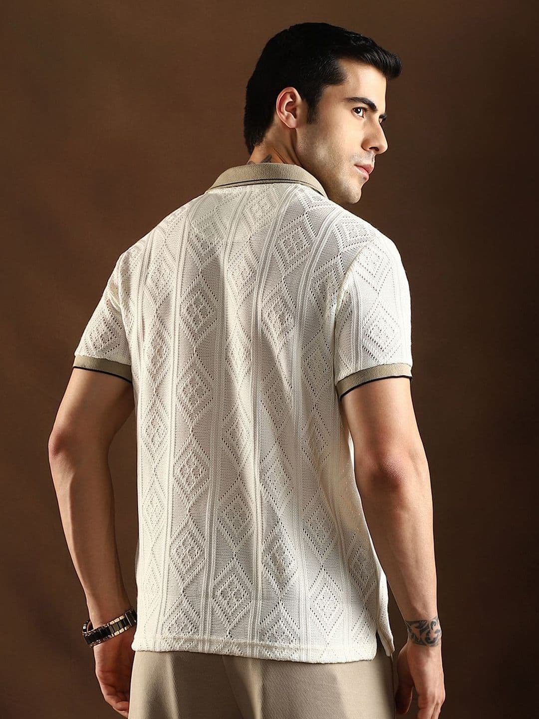 CAHOOT Geometric Self Design Polo Collar Cotton T-shirt thumbnail 4