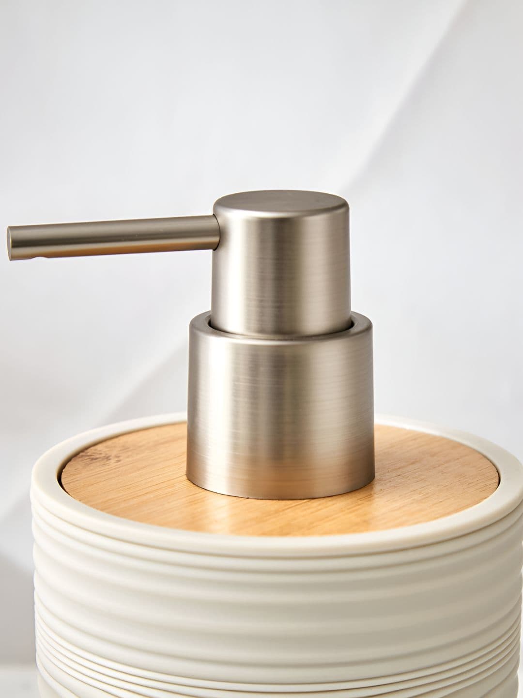 Home Centre Beige & Off White Striped Plastic Soap Dispenser thumbnail 2
