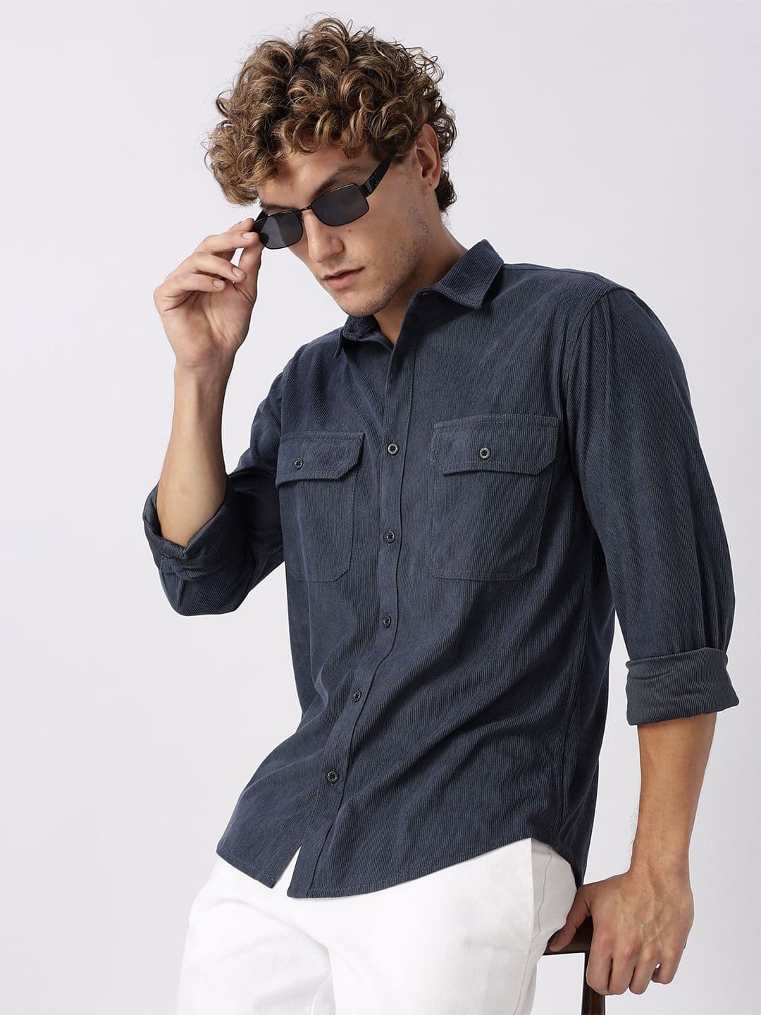 HERE&NOW Regular Fit Vertical Striped Corduroy Opaque Casual Shirt - view 1
