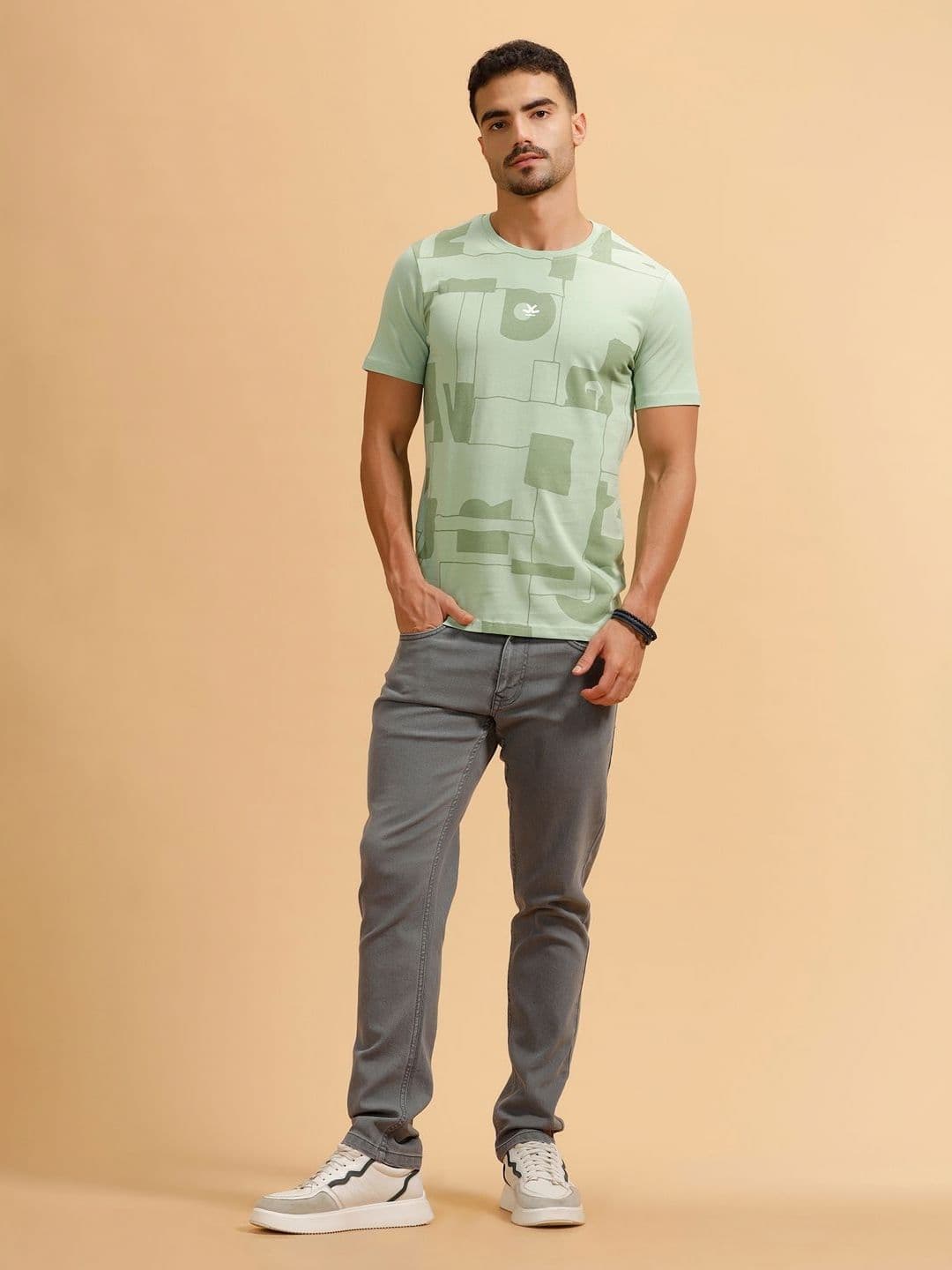 WROGN Abstract Printed Round Neck Cotton Oversized T-shirt thumbnail 6