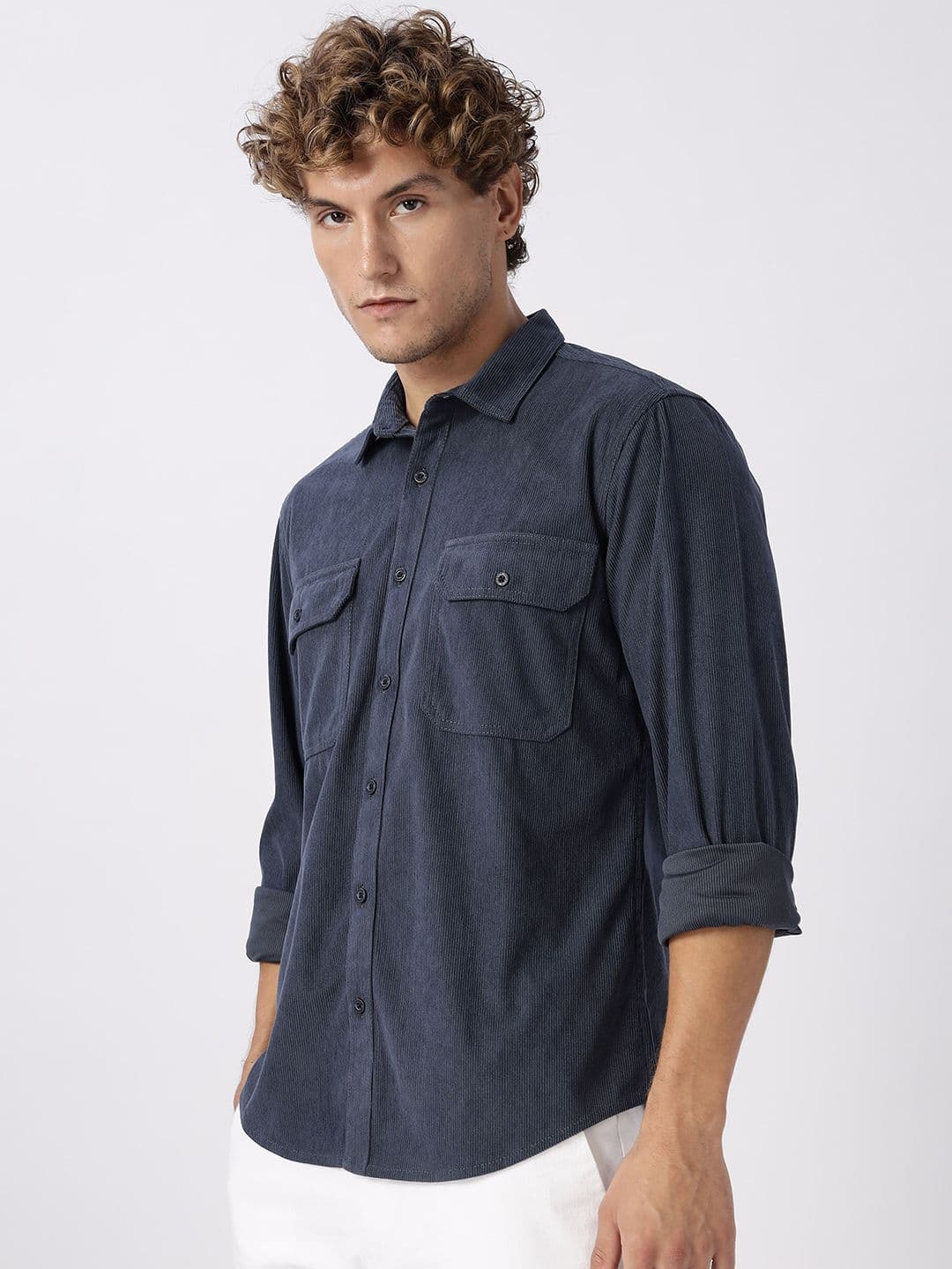 HERE&NOW Regular Fit Vertical Striped Corduroy Opaque Casual Shirt thumbnail 2