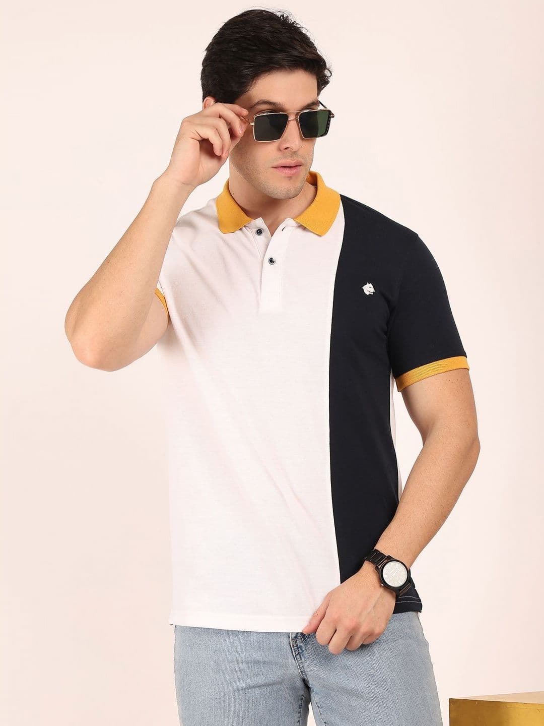 BUNCH OF BAD Colourblocked Polo Collar Cotton T-shirt thumbnail 4