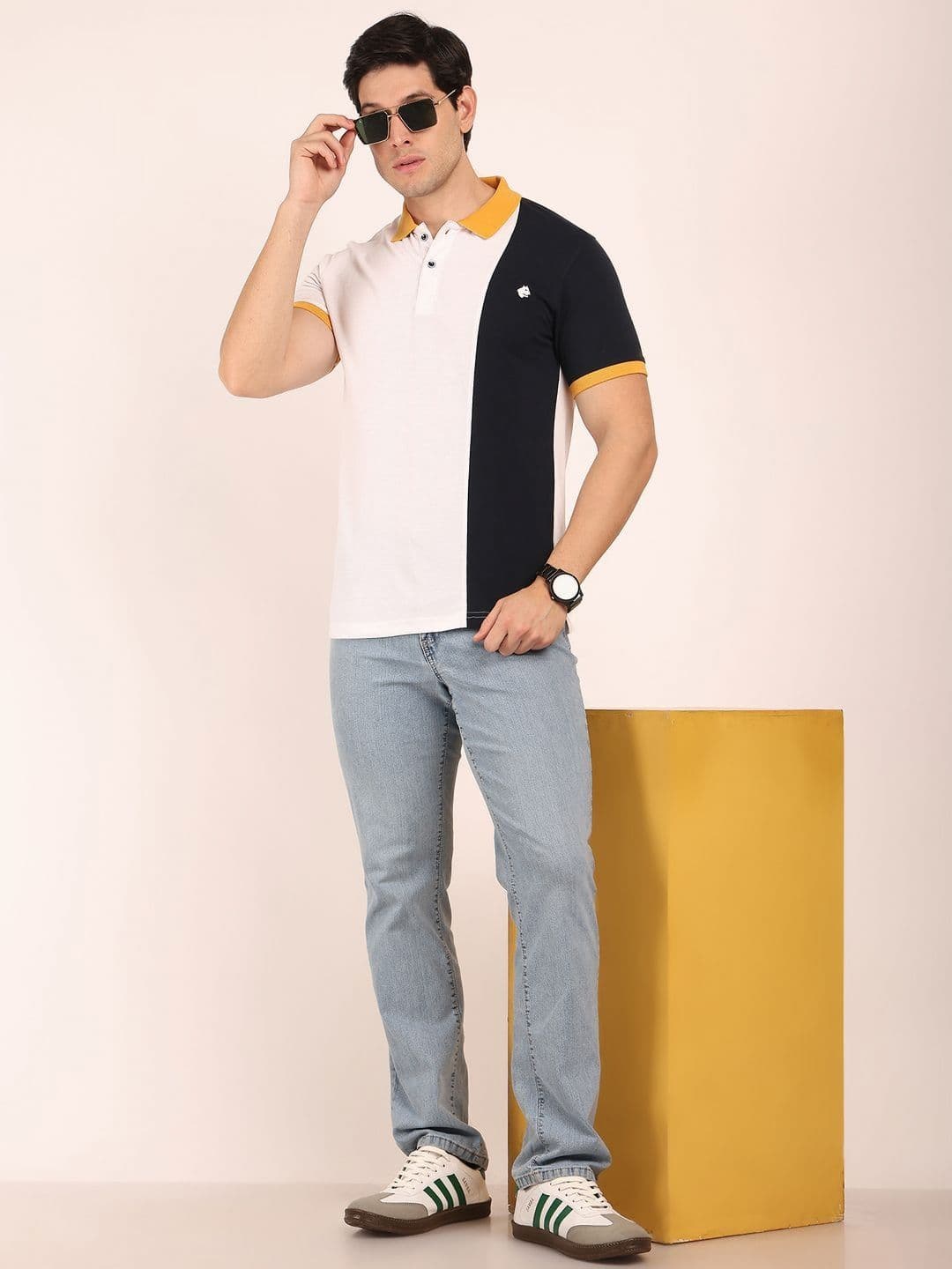 BUNCH OF BAD Colourblocked Polo Collar Cotton T-shirt thumbnail 6