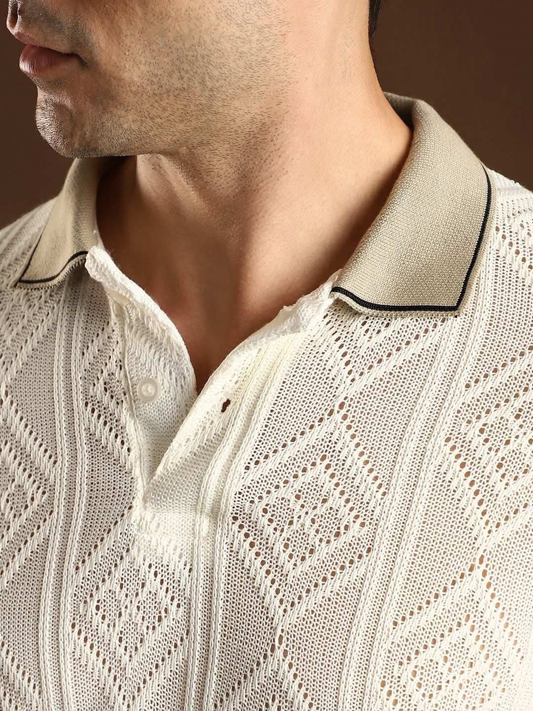 CAHOOT Geometric Self Design Polo Collar Cotton T-shirt thumbnail 5