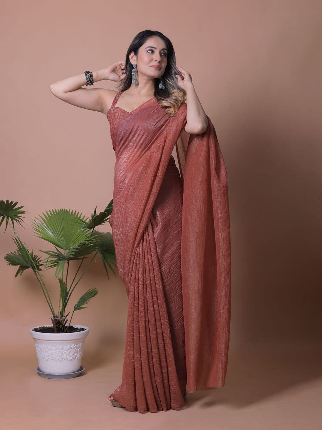 Anneca Shimmer Crunchy Tissue Party wear Saree thumbnail 6