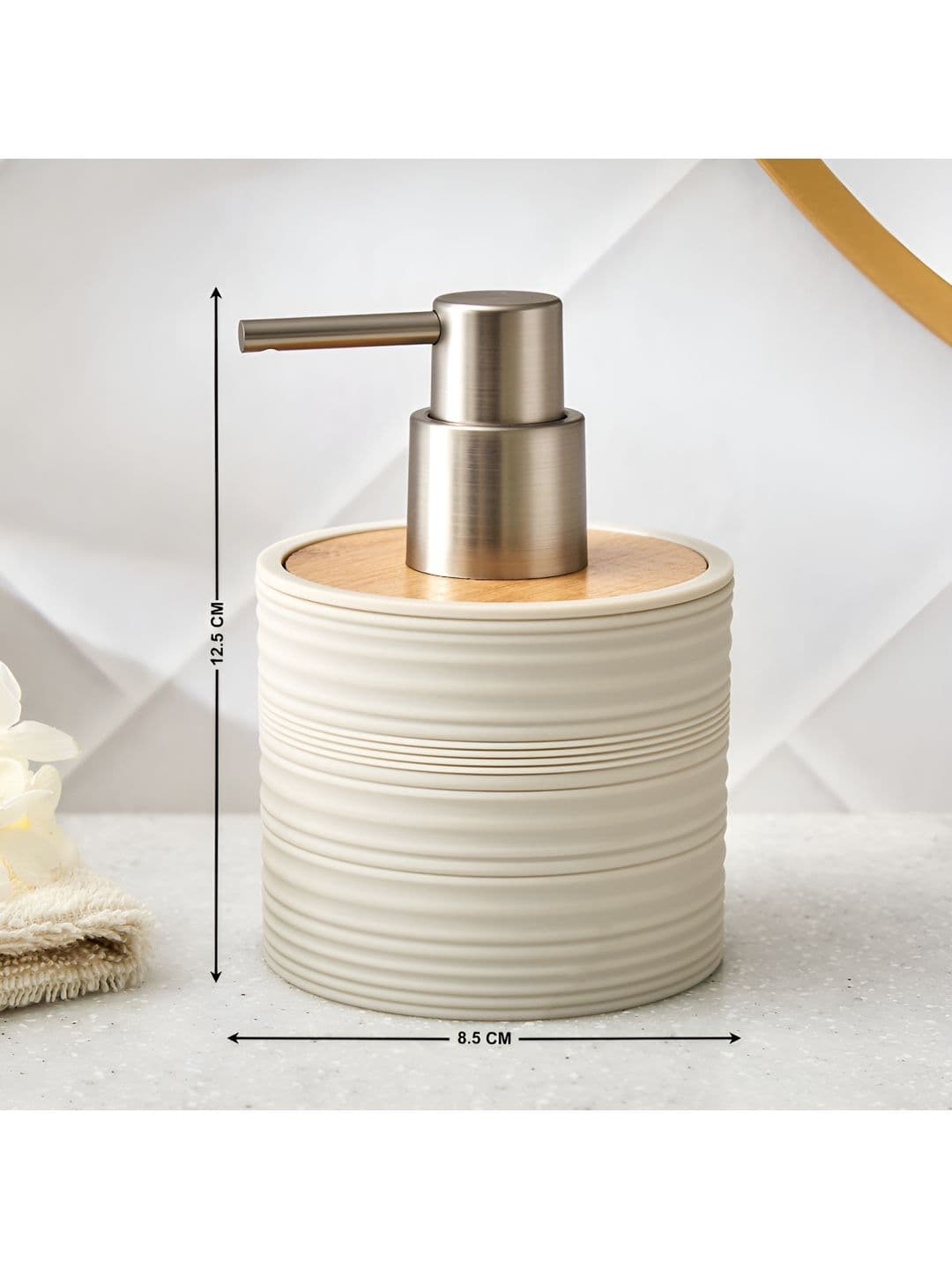 Home Centre Beige & Off White Striped Plastic Soap Dispenser thumbnail 5