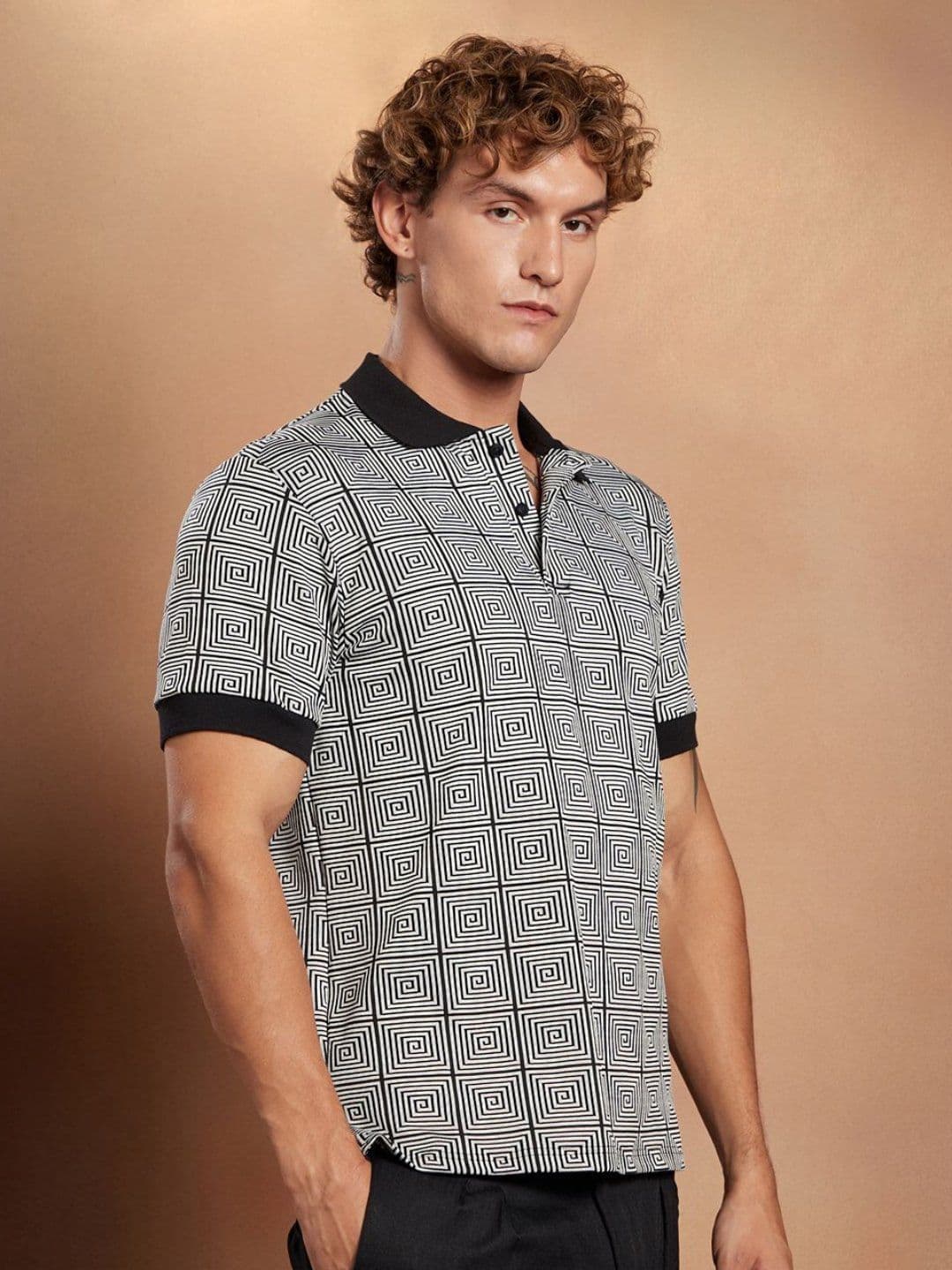 CAHOOT Geometric Printed Polo Collar Cotton T-shirt thumbnail 3