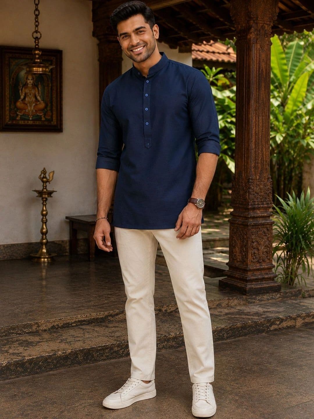HERE&NOW Men Edgy Mandarin Collar Straight Kurta thumbnail 5