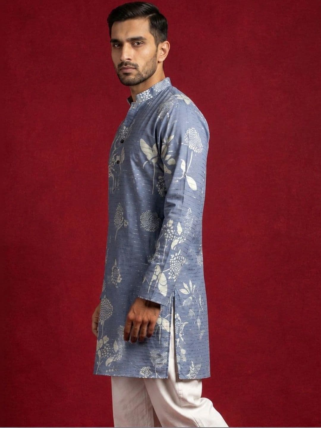 Jompers Men Floral Printed Indie Prints Kurta thumbnail 5