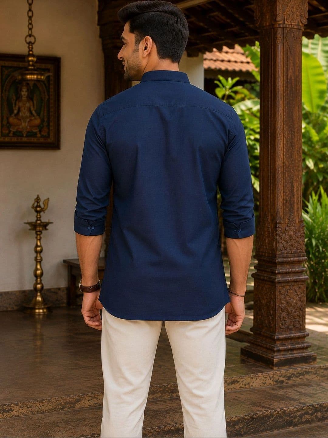 HERE&NOW Men Edgy Mandarin Collar Straight Kurta thumbnail 4