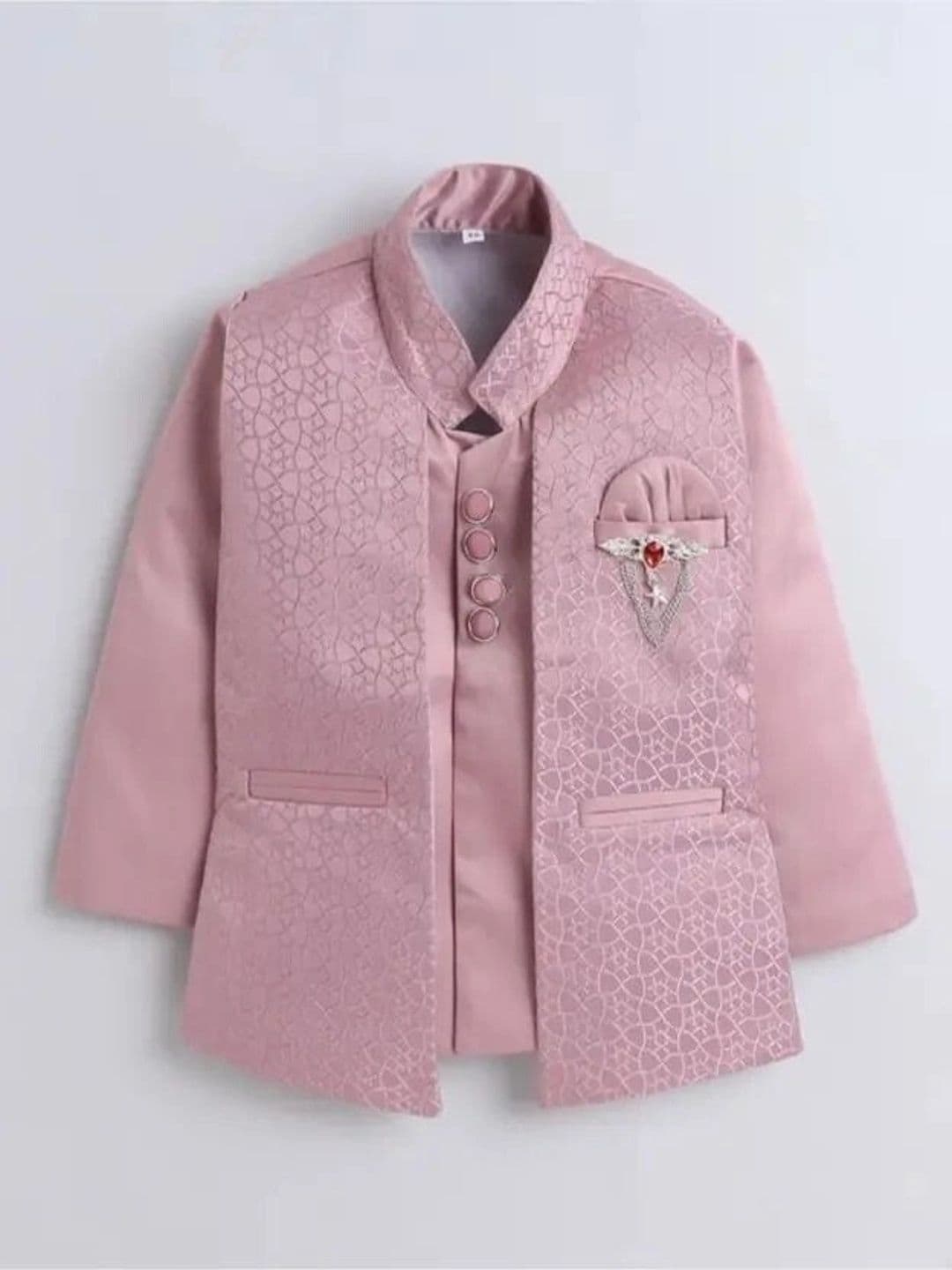 ELITE TRENDZZ Boys Self-Design Satin Mandarin Collar Neck Sherwani Set thumbnail 4
