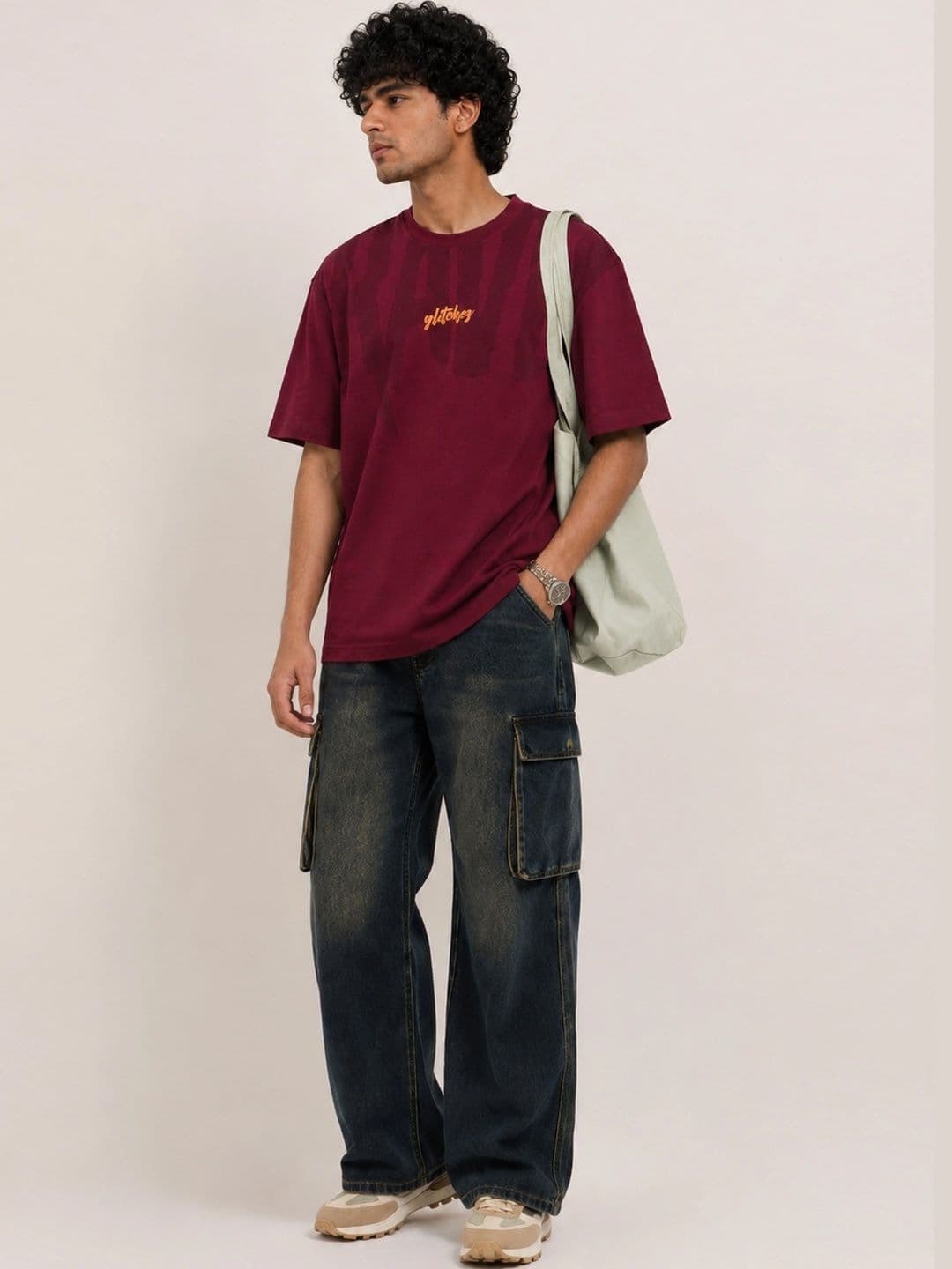 glitchez Men Oversized Typography T-shirt thumbnail 2