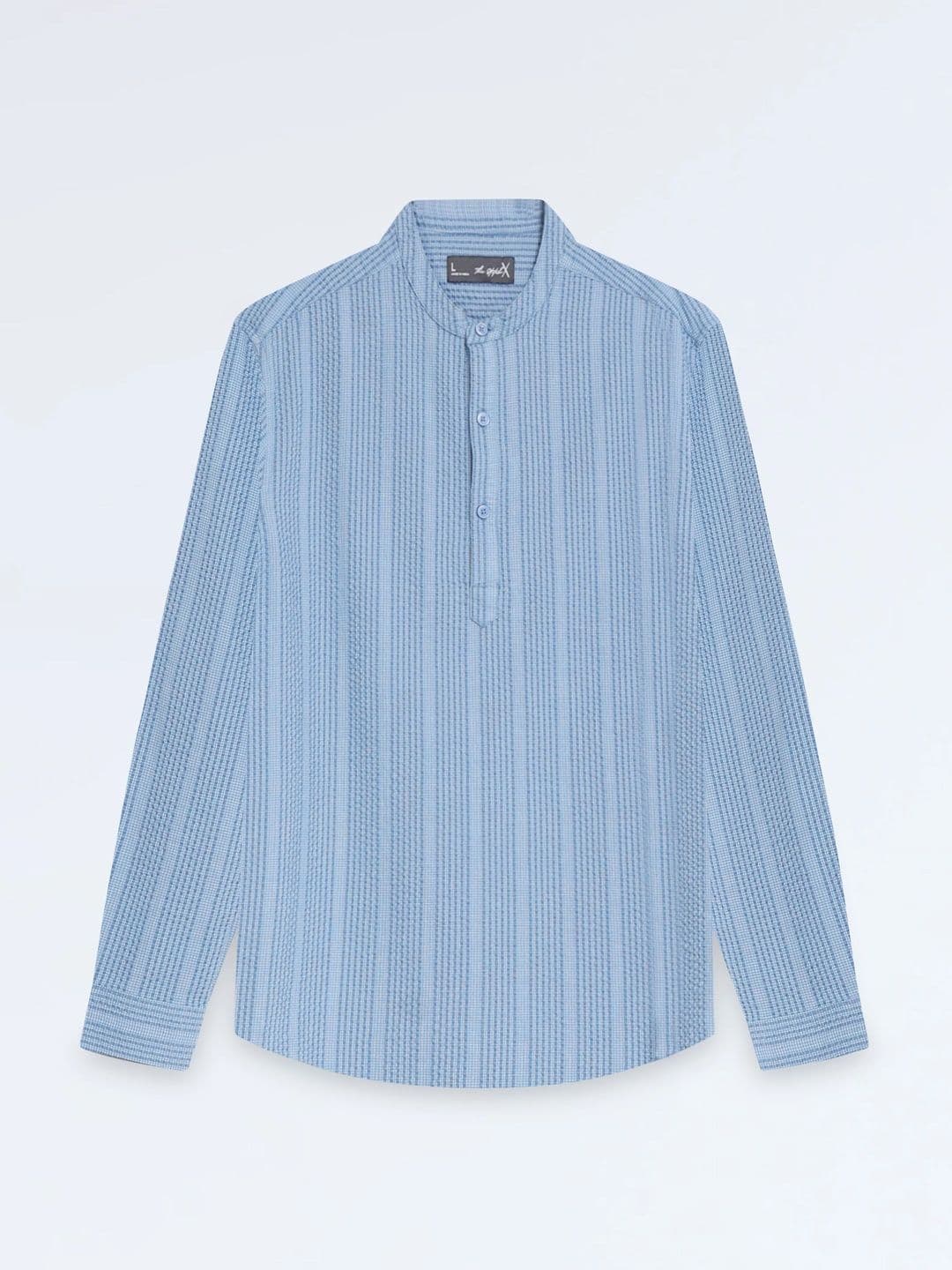 StitchX Men Seersucker Band Collar Pure Cotton Striped Kurta Shirt thumbnail 3