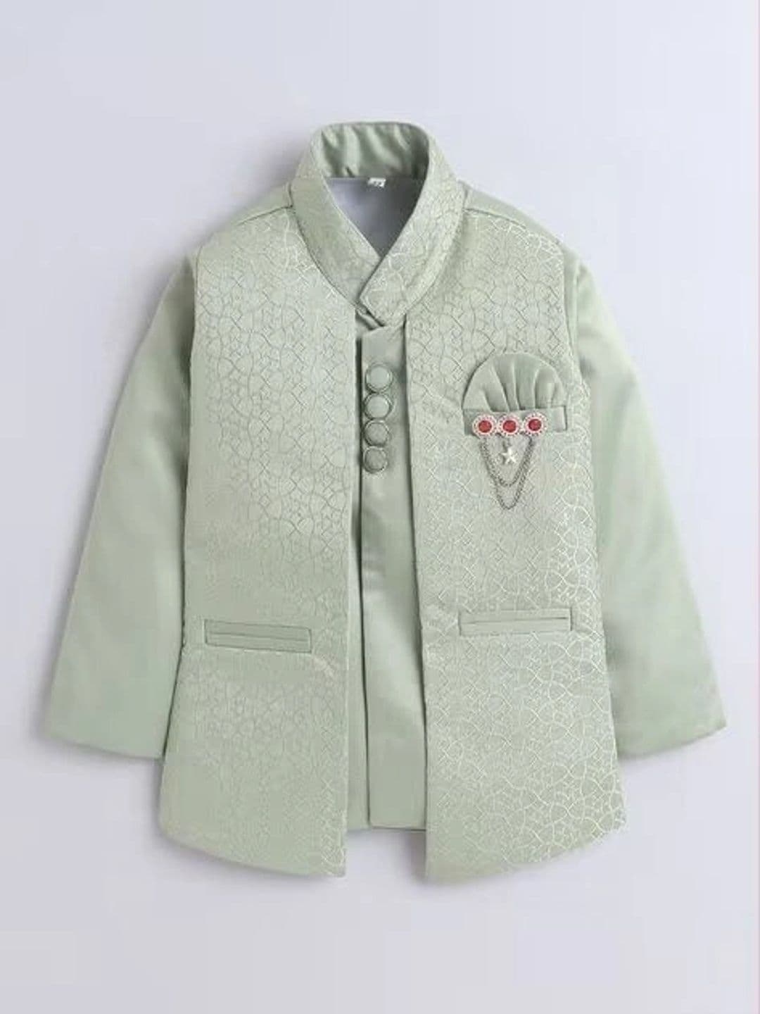 ELITE TRENDZZ Boys Self-Design Satin Mandarin Collar Neck Sherwani Set thumbnail 3