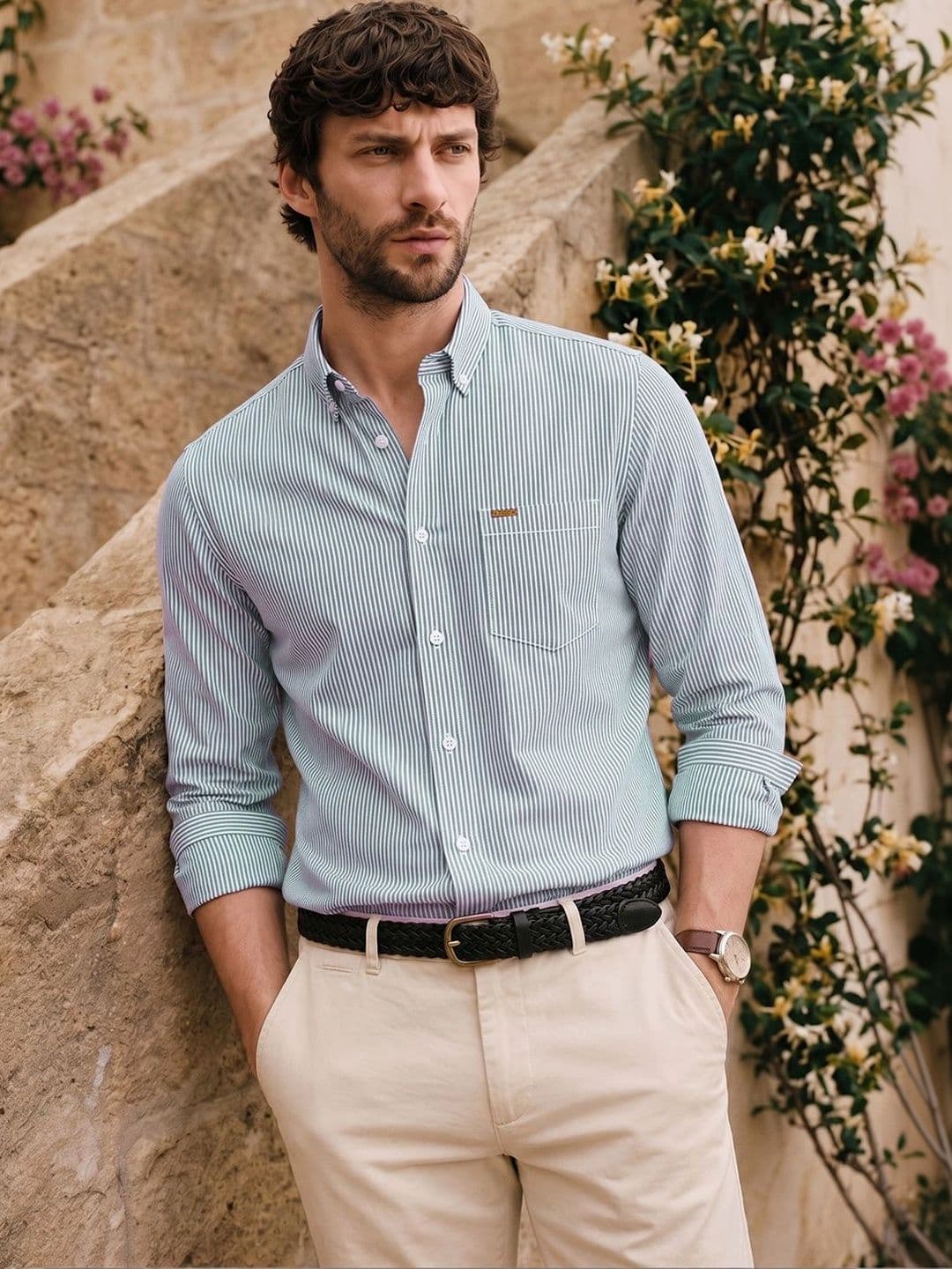 The Indian Garage Co Men Slim Fit Striped Casual Shirt thumbnail 3