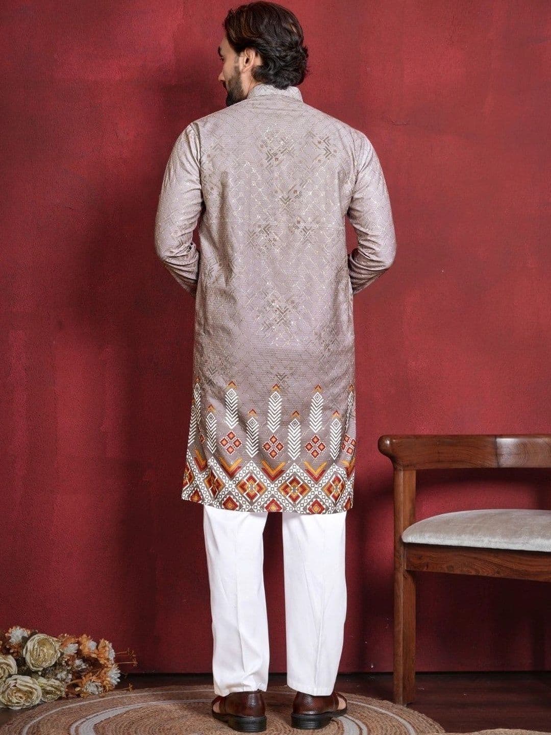 CHARLOTTE GRACIOUS Men Ethnic Motifs Printed Thread Work Kurta thumbnail 4
