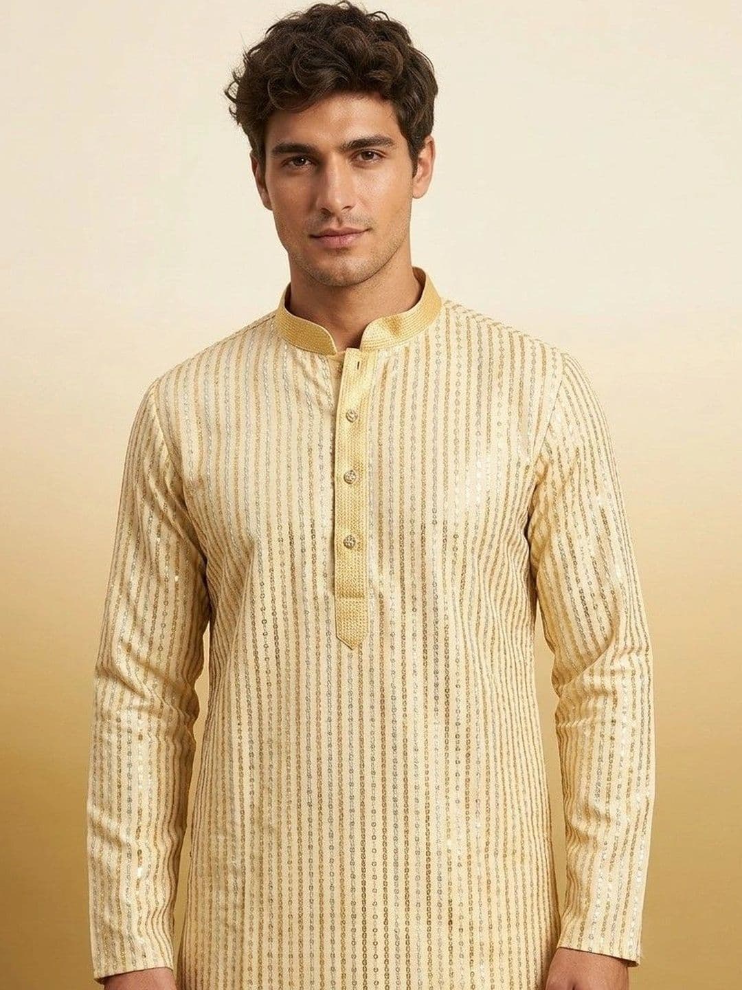 Rajkuwar Men Embellished Sequinned Kurta - view 1