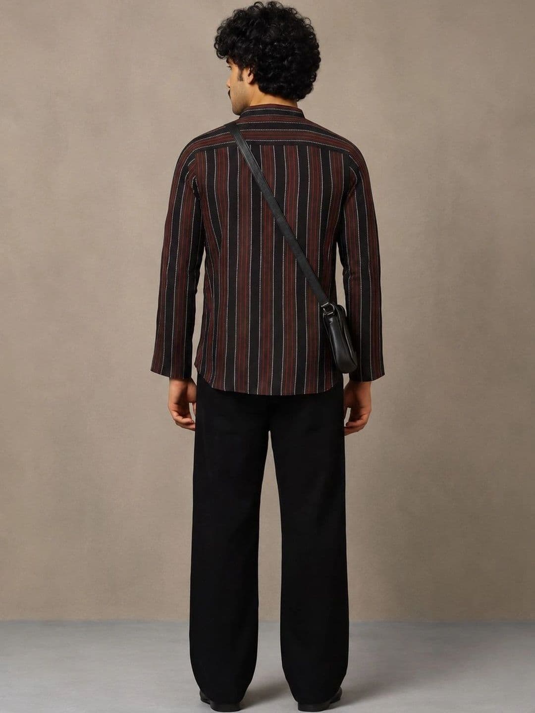 Navibhu Woven Design Striped Cotton Handloom Mandarin Collar Short Kurta thumbnail 5