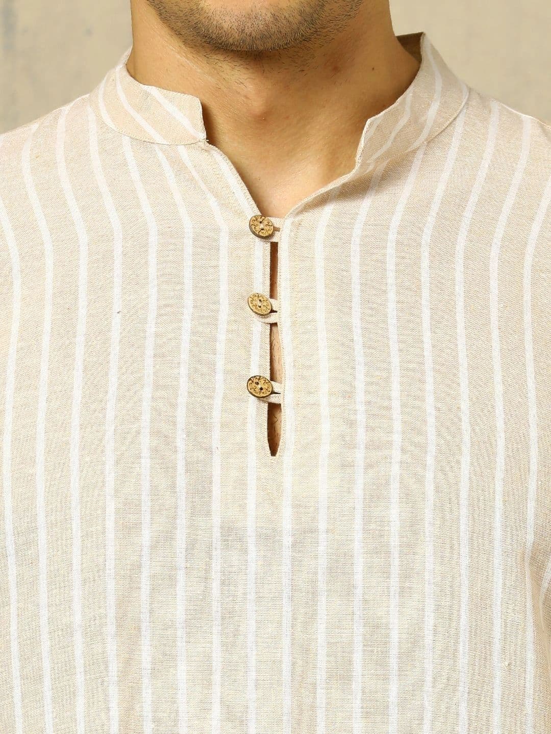 Navibhu Woven Design Striped Cotton Handloom Mandarin Collar Short Kurta thumbnail 4