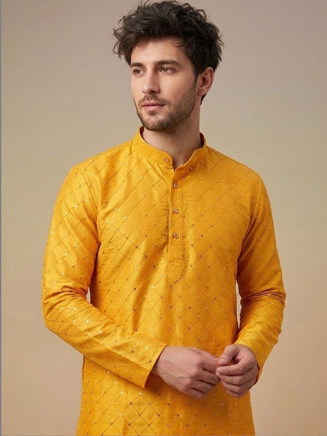 Rajkuwar Men Sequinned Kurta - view 1