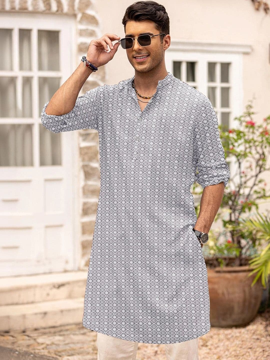 Anouk Men Geometric Embroidery Kurta - view 1