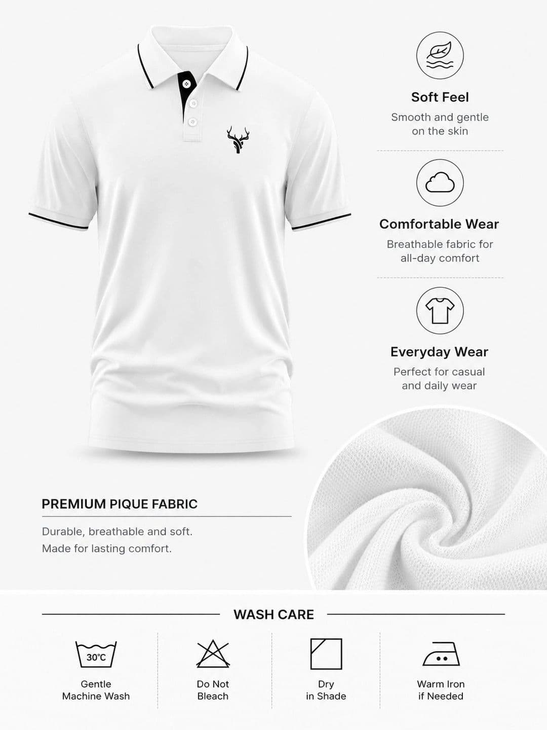 Warrior World Men Brand Logo Polo Collar Pure Cotton T-shirt thumbnail 4