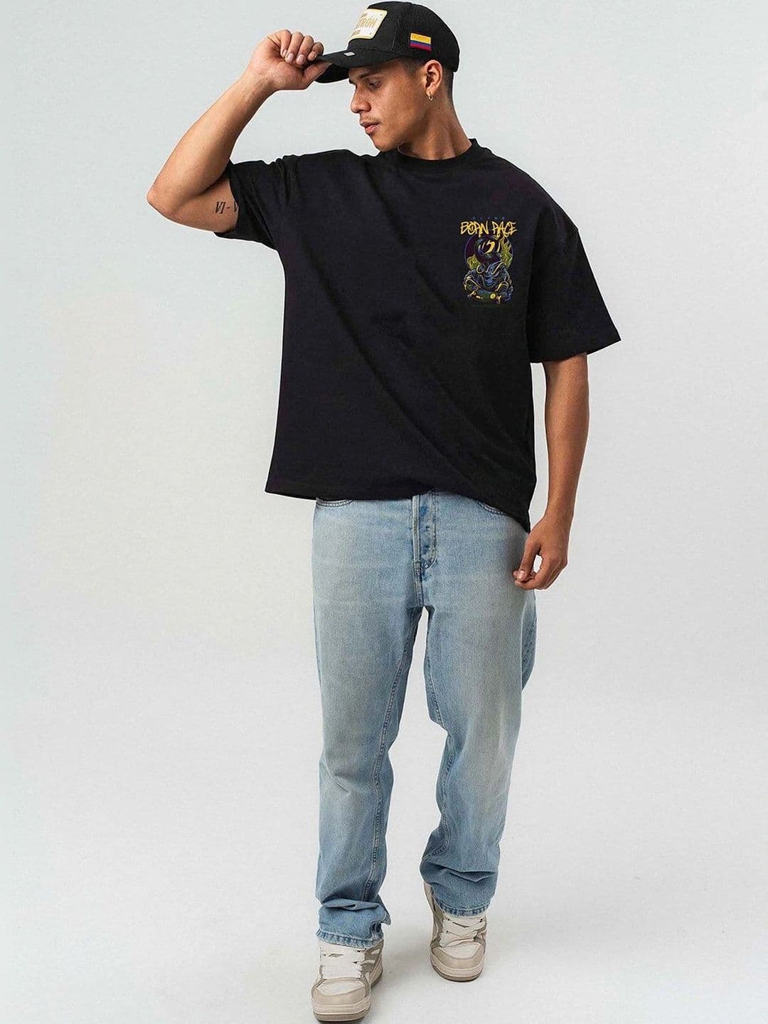 Mast & Harbour Men Printed Drop-Shoulder Sleeves T-shirt thumbnail 3