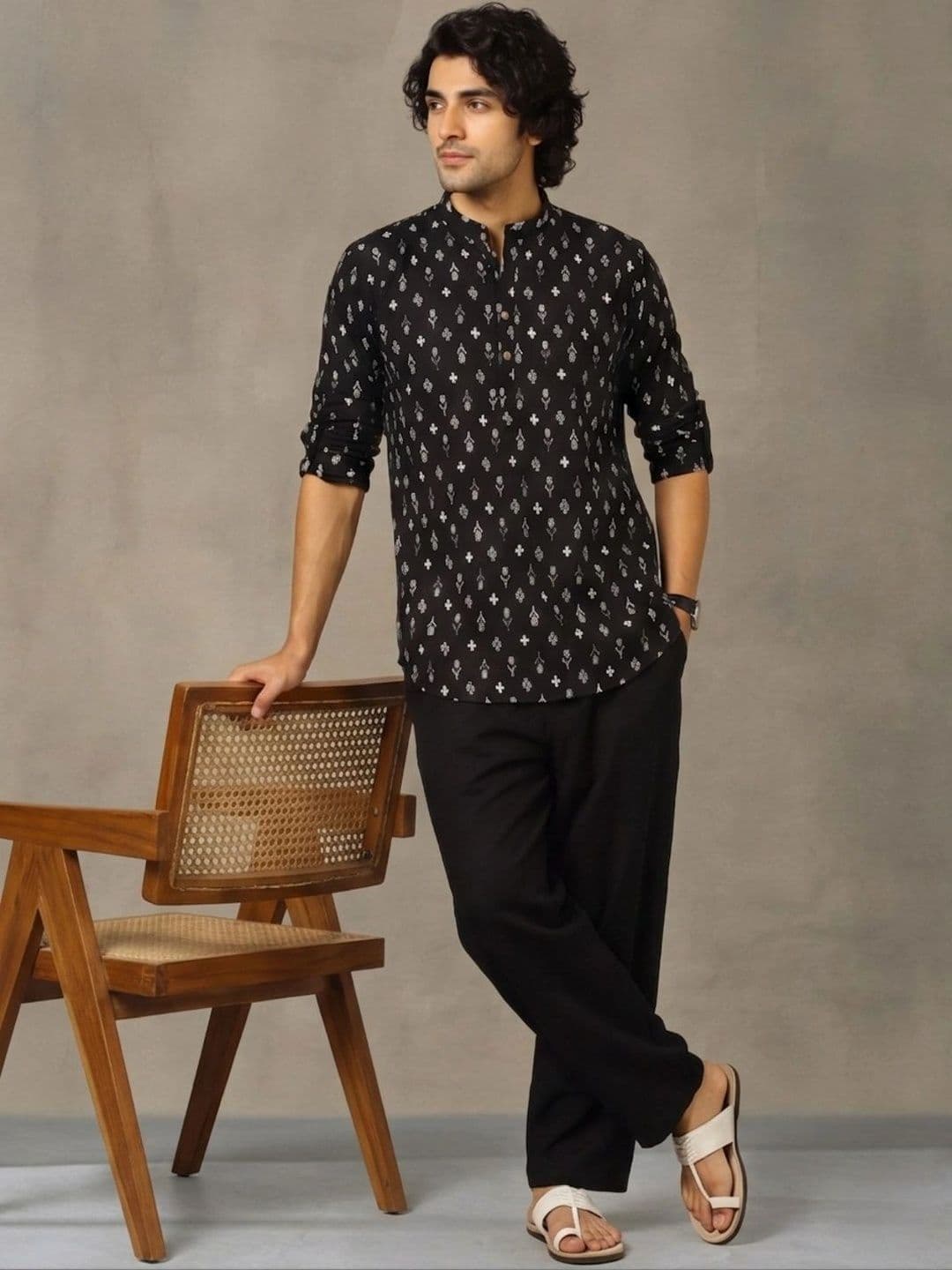 Navibhu Printed Pure Cotton Mandarin Collar Short Kurta - view 1