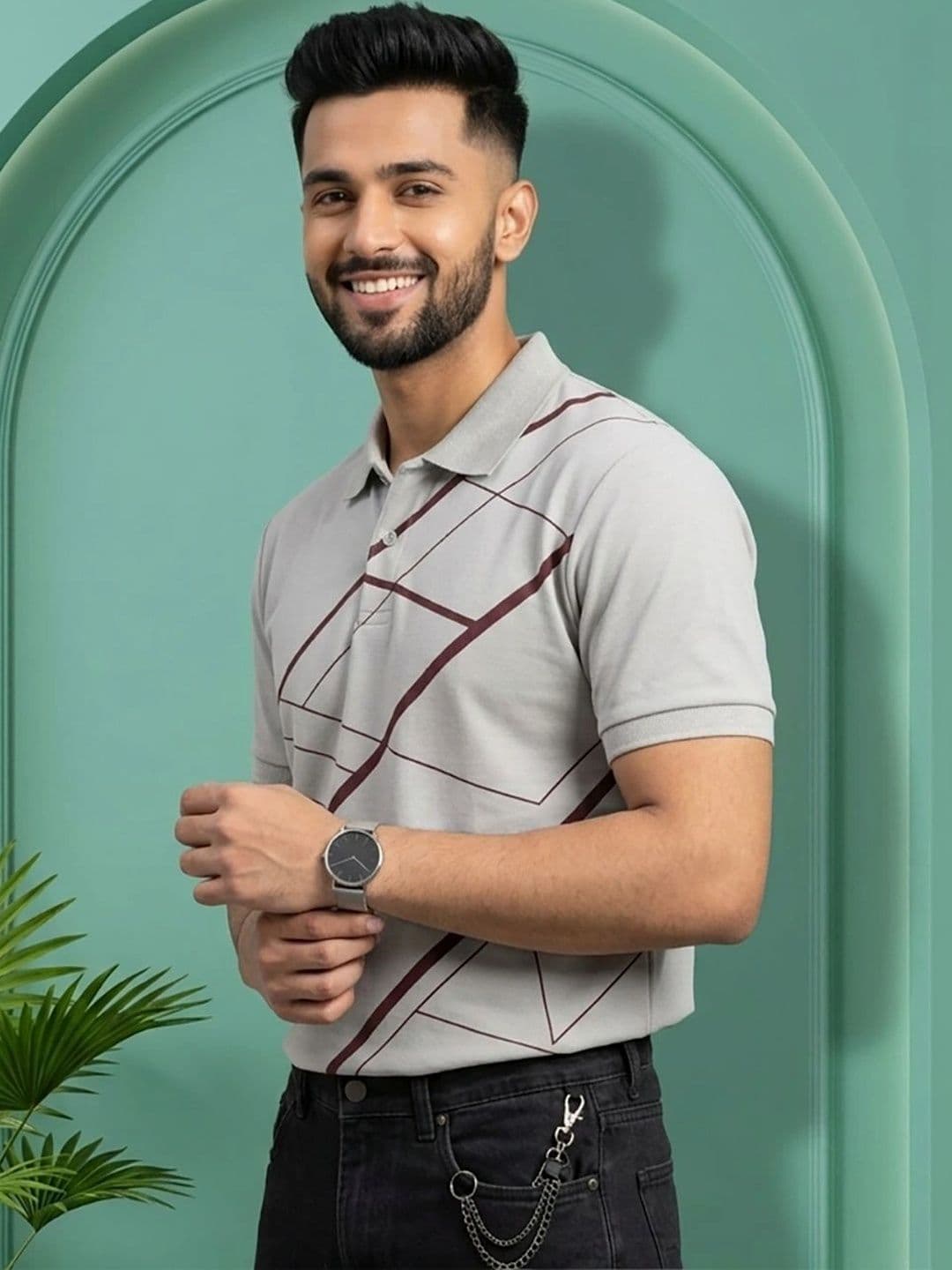 HERE&NOW Men Printed Polo Collar T-shirt thumbnail 2