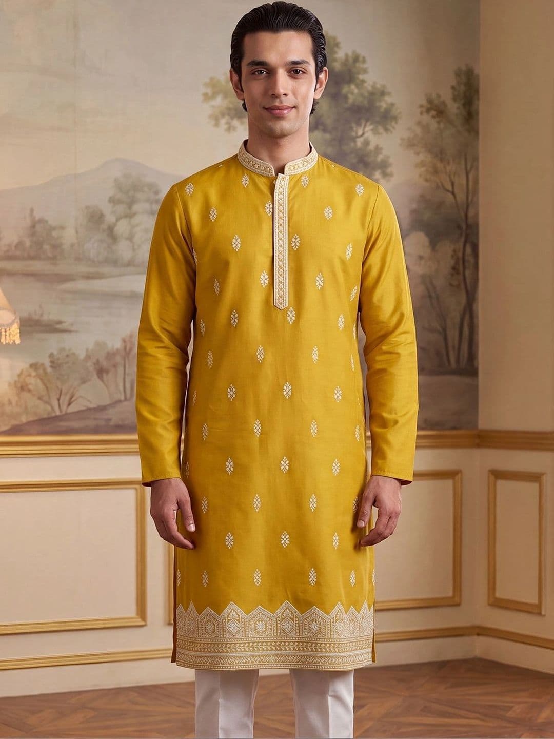 House of Pataudi Men Embellished Thread Work Kurta thumbnail 6