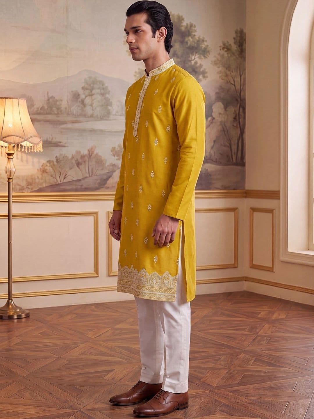 House of Pataudi Men Embellished Thread Work Kurta thumbnail 3
