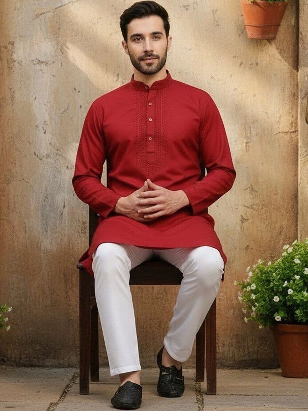 HUZUR Men Embroidered Thread Work Kurta thumbnail 5