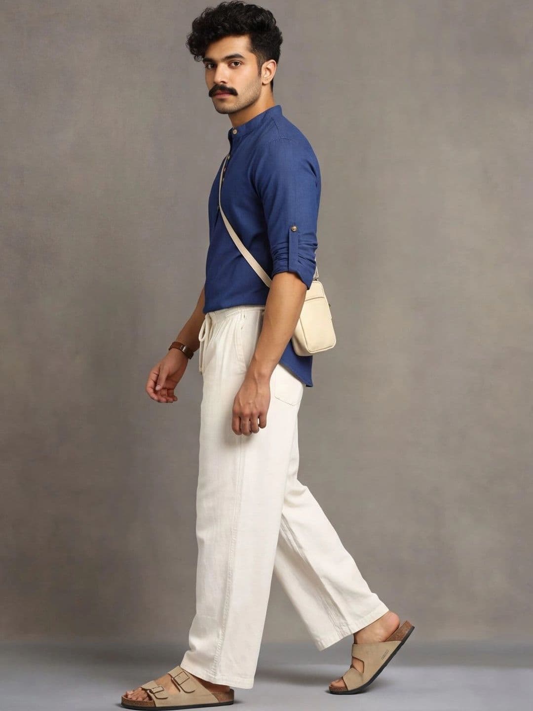 Navibhu Woven Design Solid Cotton Handloom Mandarin Collar Short Kurta thumbnail 6