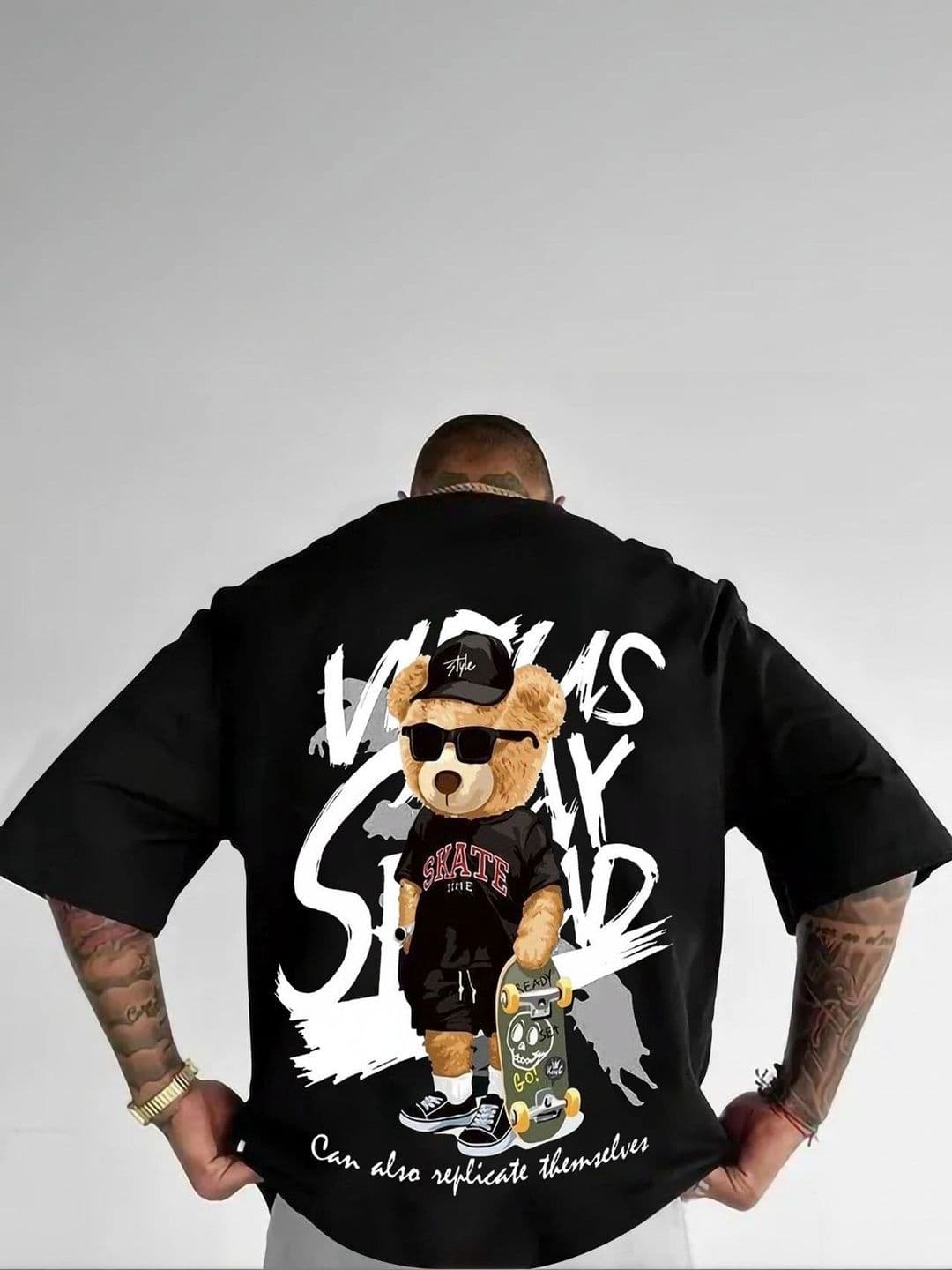 HUMMING TONE Men Printed Drop-Shoulder Sleeves T-shirt thumbnail 3