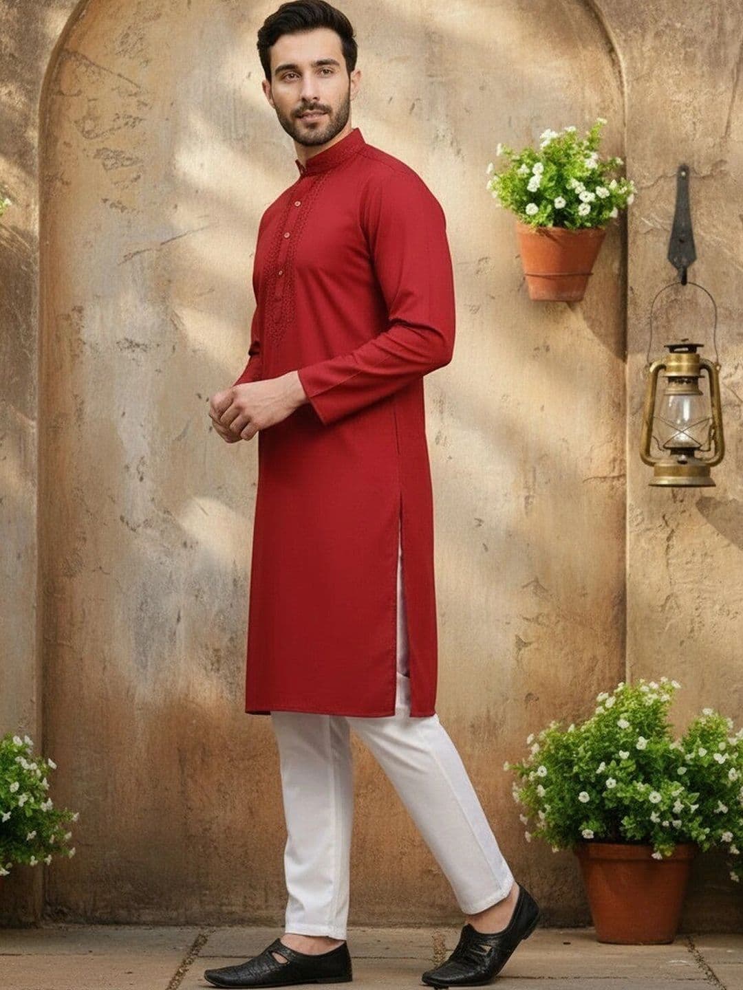HUZUR Men Embroidered Thread Work Kurta thumbnail 4