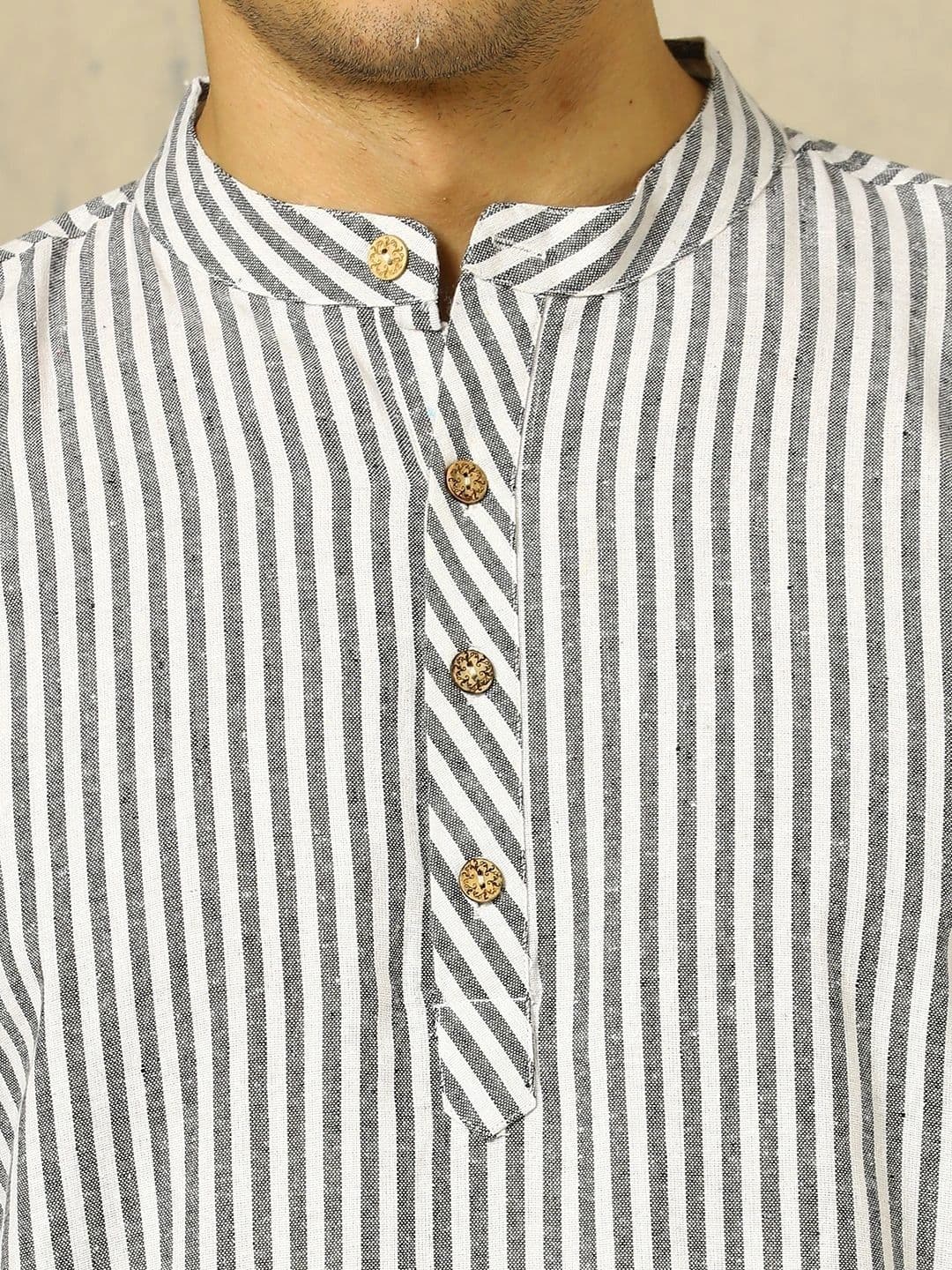 Navibhu Woven Design Striped Cotton Handloom Mandarin Collar Short Kurta thumbnail 6