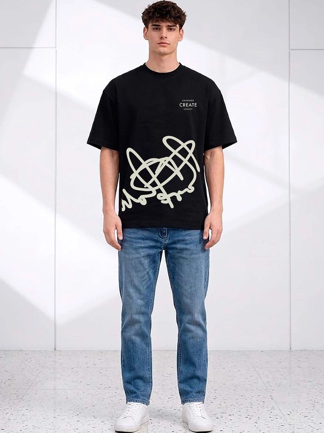 Mast & Harbour Men Printed Drop-Shoulder Sleeves T-shirt thumbnail 3