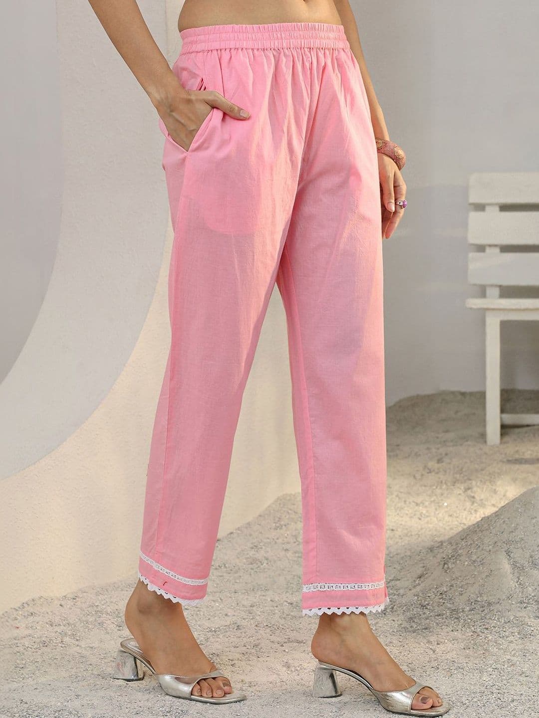 Libas Pink Floral Embroidered Cotton Straight Suit Set With Dupatta thumbnail 4