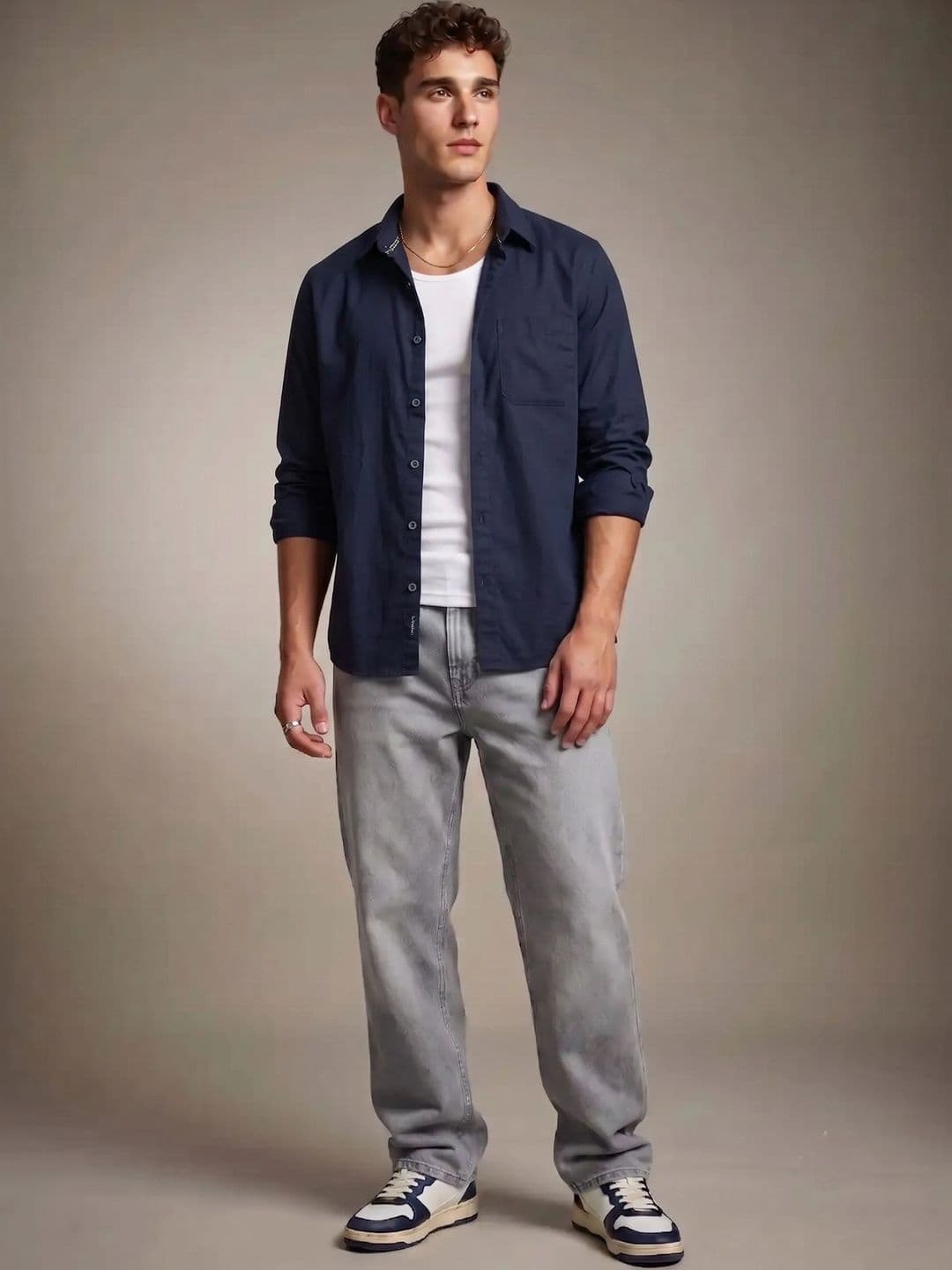 glitchez Navy Blue Regular Fit Casual Shirt thumbnail 3